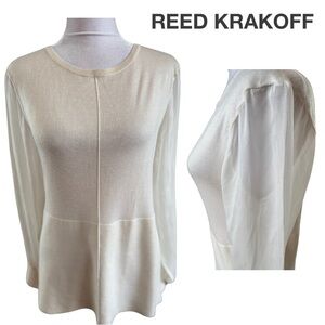 Reed Krakoff Cream Cashmere Merino Wool Silk Top Sheer Sleeves w Cuffs Large L